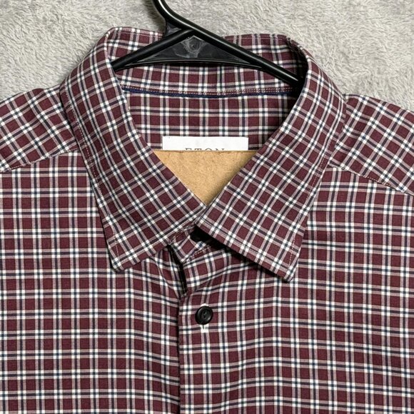 Eton Shirt Mens XL 17.5 Red Blue Plaid Check Contemporary Fit Fine Twill Dress - Picture 2 of 10